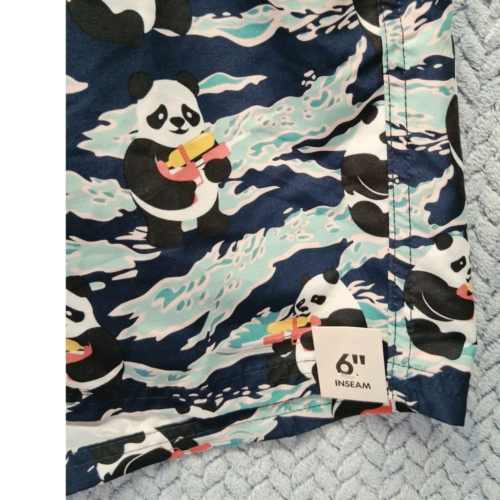 No Boundaries Mens Panda Water Gun Swim Trunks Blue Mint Green Large 36-38 6in
